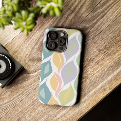 Coque iPhone 15 Pro bleu à motif feuille pastel rigide et mate