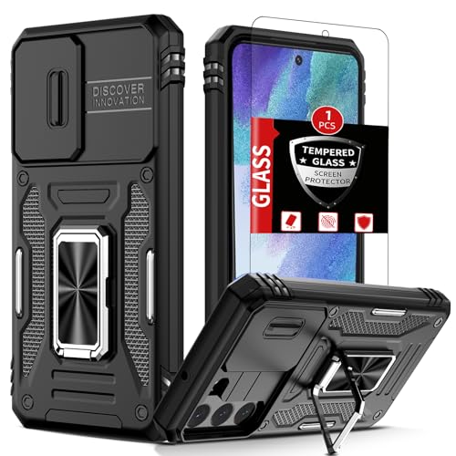 Coque Samsung S21 FE résistante aux chocs avec 2 verres écran et anneau