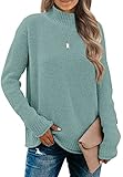 MEROKEETY Women's Long Sleeve Turtleneck Cozy Knit Sweater Casual Loose Pullover Jumper Tops, Sage, Large