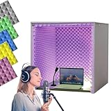 Moubhjd 防音室 60x60x60cm 簡易防音室1人用 防音ブース 防音ボックス テレワークリモートワーク 防音 卓上吸音ボックス 組み立て式 吸音研究所 防音パネル 自宅 天板付き 録音吸音材 リバーブとノイズフロアを排除する 電話営業/録音/会議/放送用(パープル/60x60x60cm)