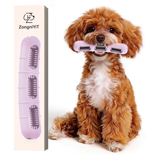 Bite and Brush Dog Chew ToyStuffable Rubber Puppy Teething Toy with Bristles for Teeth Cleaning Tough Interactive Small Dog Toy Keeps Them Busy Perfect for Teething & Training (Upgraded 3.0 - Pink)