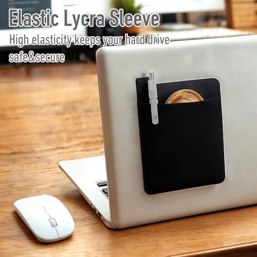 Sorcristy Portable External Hard Drive Carrying Case for Laptop, Adhesive Pouch Holder for Laptop Compatible with External 2.5\" HDD, SSD, Magic Mouse, USB Cable and More, Black