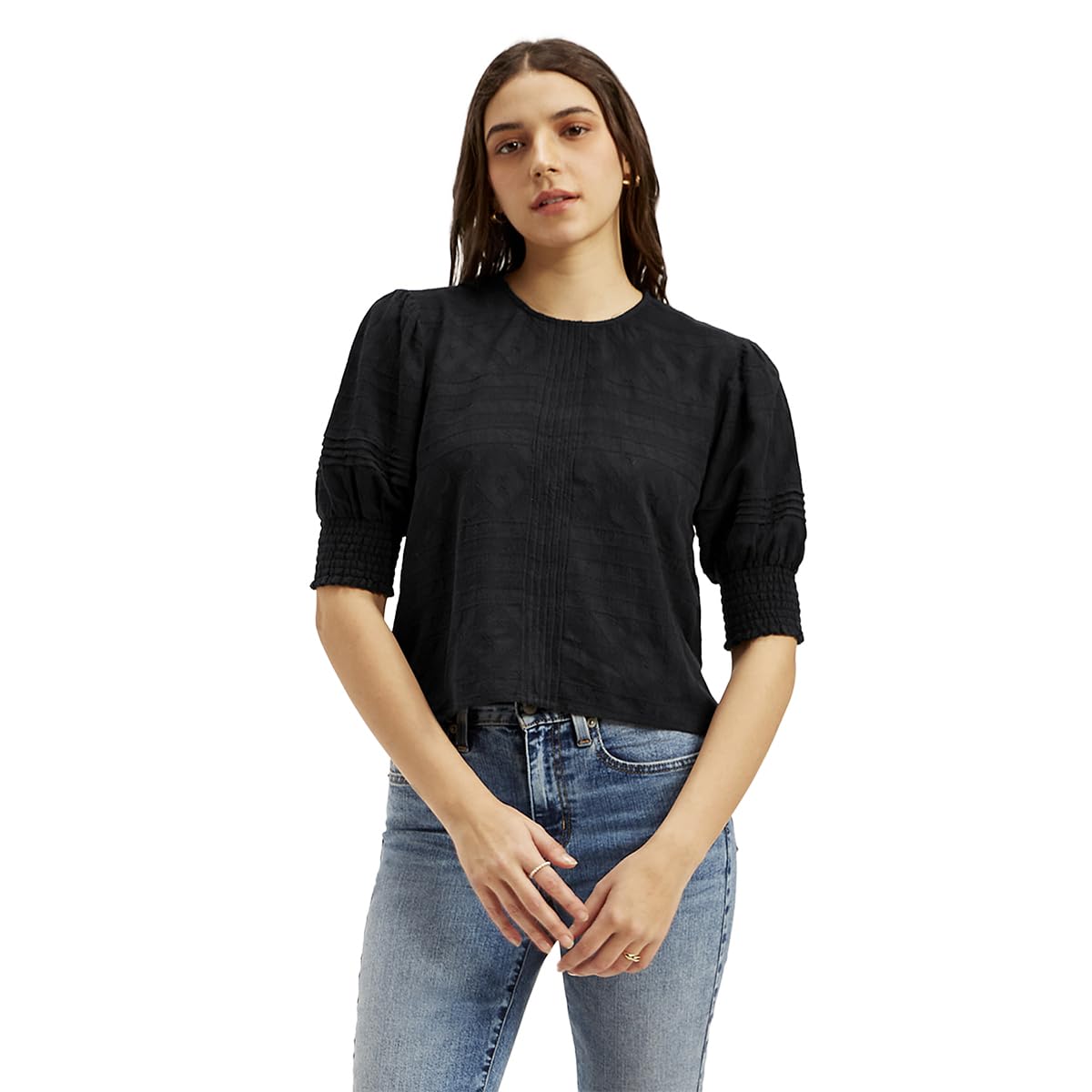 Levi's Women's Textured Black Round Neck Top in black