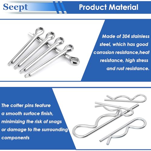 Image of 200Pcs 304 Stainless Steel Cotter Pins Assortment Kit - Hitch Pin Clips for Locking Systems | Ideal for Farm Tools, Tractor Implements, and Accessories