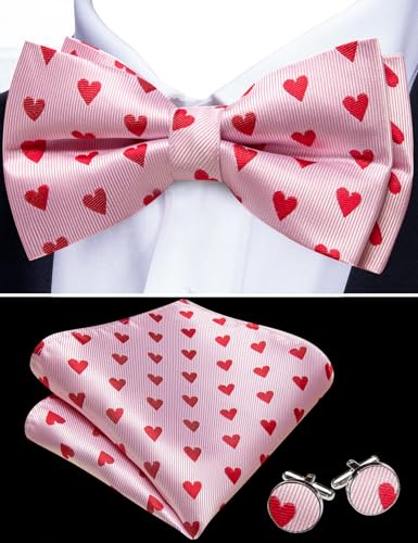 Image of Barry.Wang Paisley Striped Bow Tie for Men Silk Pre-Tied Bowtie Pocket Square Cufflinks Set Formal Wedding Party Prom