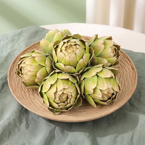 Lyksgir 6 Pcs Green Artificial Artichokes, Lifelike Fake Fruits Artichoke Bowl Filler, Faux Vegetables and Fruits for Kitchen Centerpiece Tabletop Wedding Party Decoration