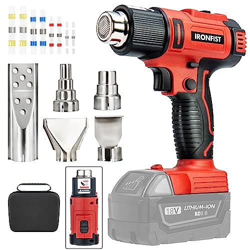 IRONFIST Heat Gun Cordless for Milwaukee M18 18V Battery Portable Hot Air Gun Two Temperature Setting 300°C 550°C for DIY PVC Shrink Tubing (Tool Only, NO Battery)