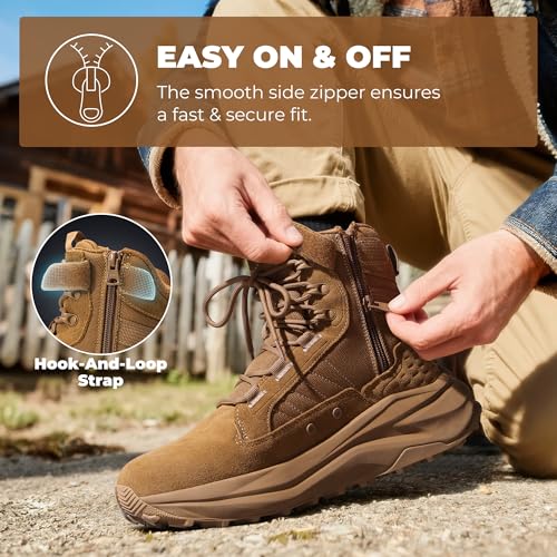 Image of NORTIV 8 Men's Wide Toe Box Work Tactical Boots | Barefoot low drop leather military boots with side zipper for hiking, motorcycle riding and combat Pikes