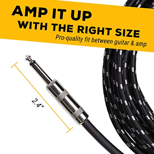 Gls Audio Instrument Cable - 1/4 Inch Ts To 1/4 Inch Instrument Cable For Bass/Electric Guitar- Black/Grey Braided Tweed, 20Ft #TOP5