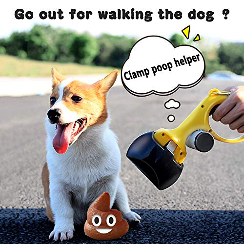 TANGN Tragbare Hundekotgreifer, Robust Hundeschaufel Hund Pooper Scooper mit 2 Rollen Müllsäcke Kotgreifer Hunde Hundekot Greifer Hundekotschaufel für Katze Hunde und Katzen Rasen im Freien Gelb