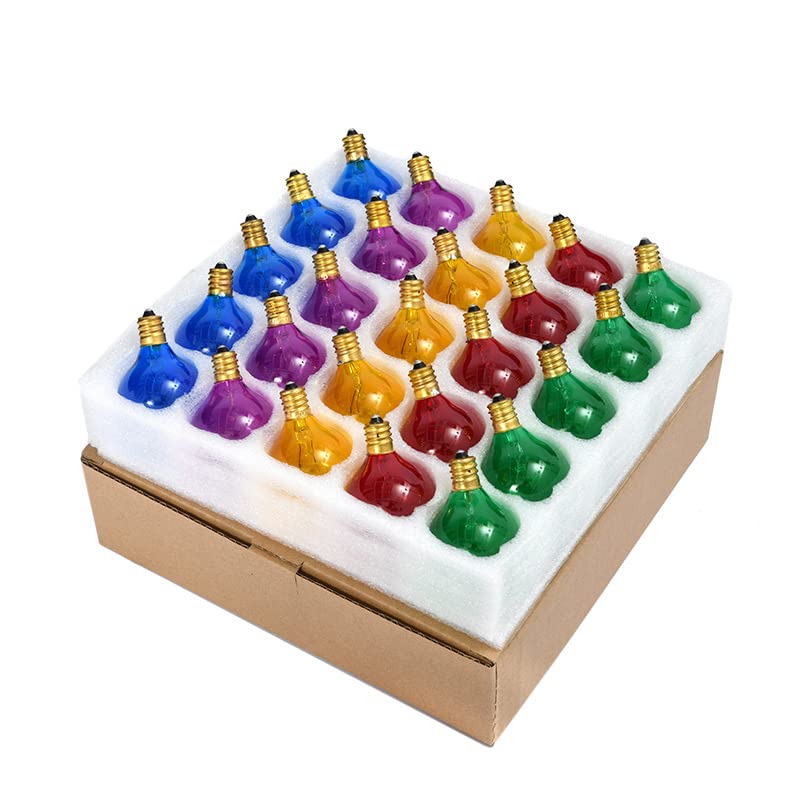 YohencinG40 Tungsten Incandescent Bulb Lamp, 25 Pack 7W E12 Base Socket 2700K Warm White IP44 for Waterproof G40 Bulbs Globe Outdoor String Lights Home Party Wedding Decoration (Colorful)