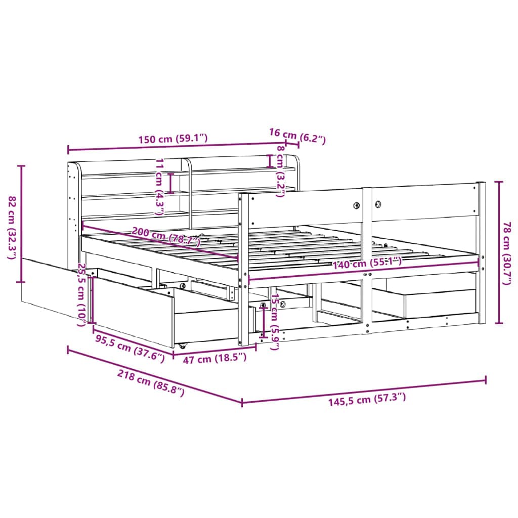 vidaXL Bedframe zonder matras massief grenenhout wasbruin 140x200 cm