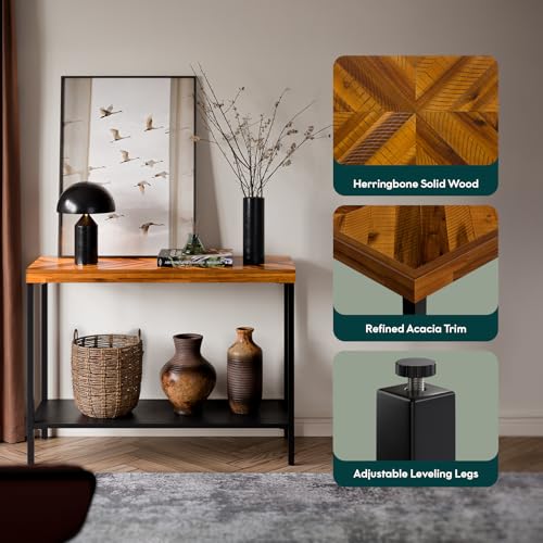 Image of Bme Vivian Console Table, Solid Acacia Wood Entryway Table Without Drawer, Rustic Golden Brown Mid Century Modern Hallway Table, Sofa Table for Living Room or Foyer