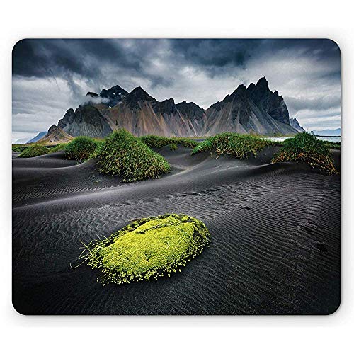 Preisvergleich Produktbild Island-Mausunterlage,Dunkle Strand-Landschafts-Populäre Touristenattraktions-Europäische Schönheit,Rutschfestes Gummimousepad des Rechtecks,Gelbgrün-Dunkelgrau