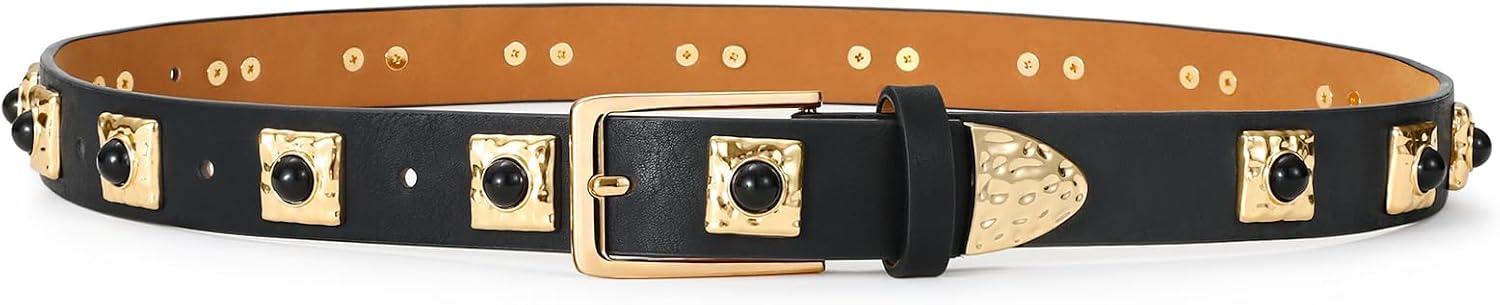 Black Belt for Women Fashionable Gold Buckle with Gold Metal Accents Casual Style for Jeans and Dresses - Image 2