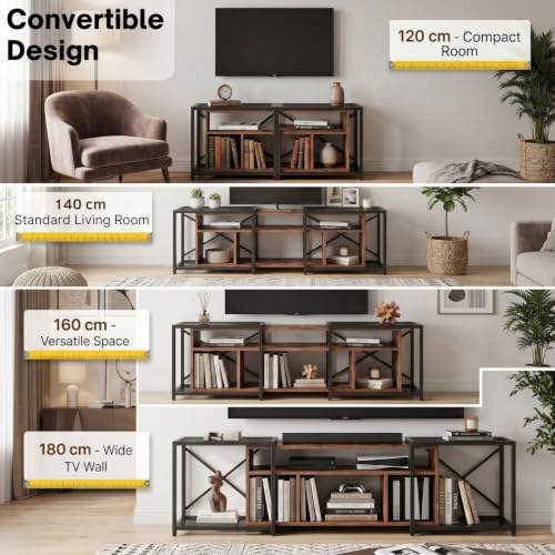 Image of FFO Flexi Convertible TV Unit for Living Room | Adjustable TV Stand 47 /55 /63 /71 Inches (120 /140 /160 /180 cm) | Wooden TV Cabinet with Metal Frame, Open Storage Shelves & Media Console for Bedroom,DIY.