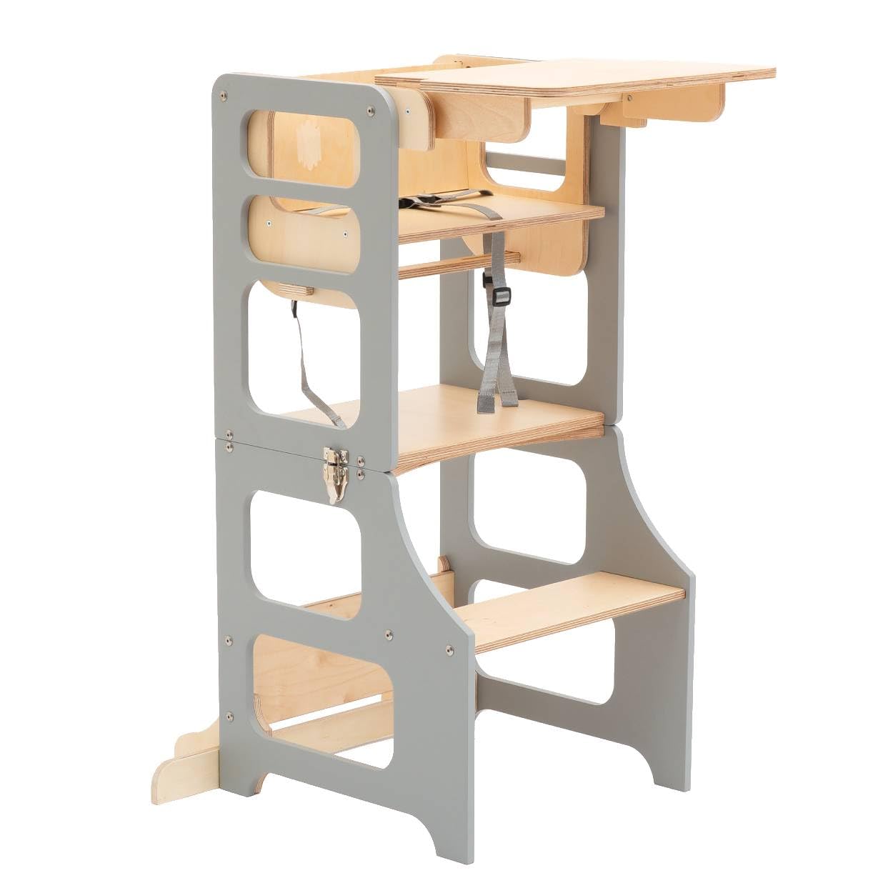 Duck WoodWorks multifunctional high char transformable kitchen tower and table with chair (Gray)