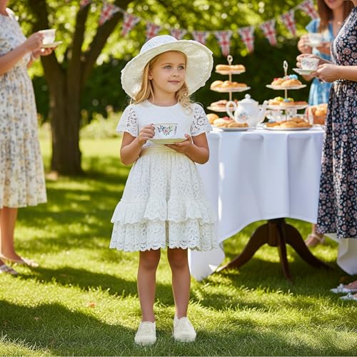 waddle wonder Loafer for Girls, Mary Jane Lace Princess Dress Shoes, Canvas Casual Slip On Sneaker, Beige Size 6-122