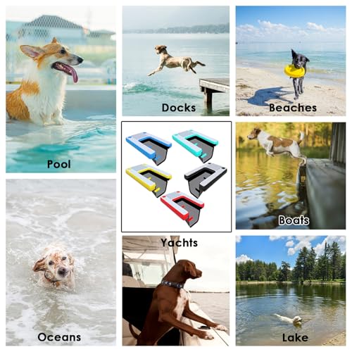 Hundebadeleiter Faltbare Rampen für Hundepools See/ Anlegestelle/ Boot/ Meer schwimmender Hundebadeleiter Rutschfeste EVA-Liegeplattform für Hunde bis 60 kg Einfach aufzublasen und zu entleeren(Blue,1