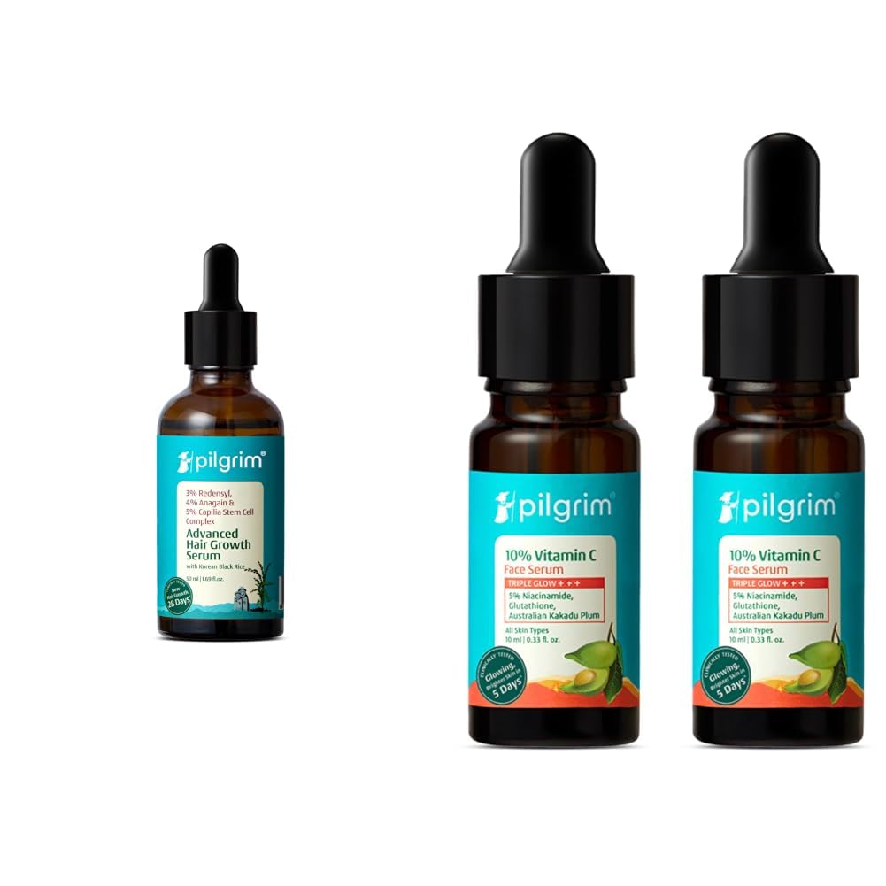 Pilgrim Redensyl 3%+Anagain 4% Advanced Hair Growth Serum For Scalp (50Ml) With Rosemary & Korean Black & 10% Vitamin C Face Serum 10 ml (Pack of 2) for Glowing Skin with Niacinamide-image-28