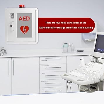 AED Defibrillator Wall Mounted Storage Cabinet, Cardiac Defibrillation Alarm Box, Rounded Corner Design, First Aid Cabinet Fits All Cardiac Science, AED Defibrillator, Physio-Control