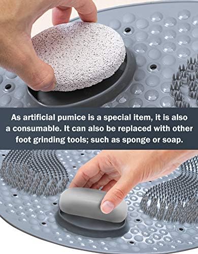 KAITOER Shower Mats Bath Mat Non-Slip Bath Mats for Tub Grinding Floor Massage Mat Foot Mat with Removable Pumice Stone 15.7 x 31.4 inch Soft Bathtub Mat with Suction Cups & Drain Holes
