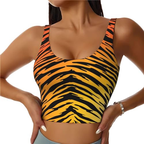 Opozsdf Sports Bras Medium Impact Padded Workout Crop Tops for Yoga Gym Sexy Running Bra for Plus Size, for Animal Print Tiger Stripe Black Gold, Small, Picture (710)