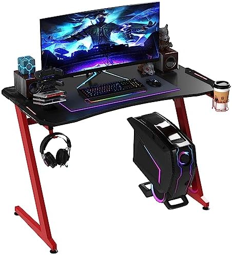 HOMCOM RGB Gaming Desk Computer Table Metal Frame with LED Light, Cup ...