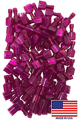 Sherco-Auto 500 Pcs Nylon Fully Insulated Red Electrical Wire Connector - 22-18 AWG Gauge .250 (1/4") Tab Male Quick Disconnect Terminal Wire Crimp Connector - Made in USA