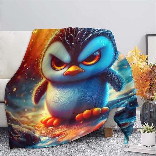 Couverture pingouin 3D moelleuse et chaude en microfibre thermo-isolante