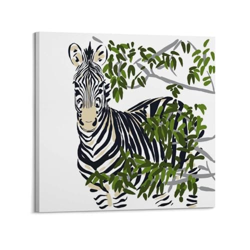 Poster zèbre plantes vertes - Art mural déco salon et chambre toile 50x50