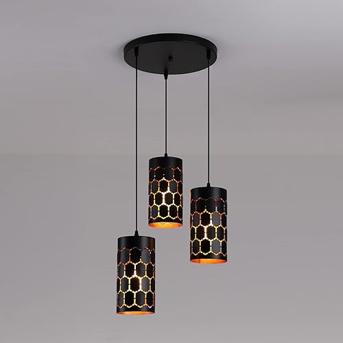 Miniatura 7 de Iluminación moderna de isla de cocina de 3 luces con jaula cilíndrica de metal, base redonda industrial, lámpara colgante múltiple para comedor,