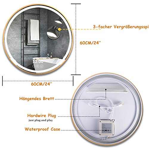 60 cm ronde badkamerspiegel - LED badkamerspiegel met digitale klok, LED-licht, touch-schakelaar - Image 3