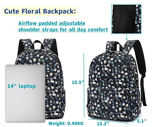 Image of Leaper Stylish School Backpack Bookbags College Bags Travel Bag Daypack, Black-white Flower, Large, Traditional Backpacks