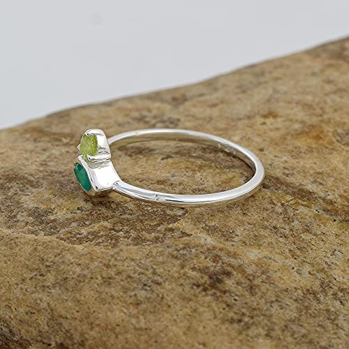 Bague en argent 925 onyx vert péridot femme pierre de naissance