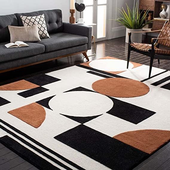 Hand-Tufted Wool Area Rug High-Low Geometric Pattern, Soft Contemporary Rugs for Living Room, Bedroom Nursery & Home Office 8 x 12 Ft Ivory & Brown
