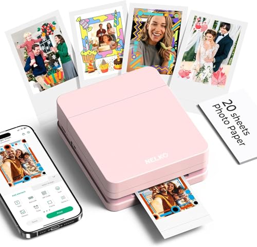 Nelko Fotodrucker PP01 Farbe Tragbarer Mini Fotodrucker für Smartphone mit 20 Fotopapier Tintenstrahl Aufkleber Drucker Sticky Back Fotos für iOS & Android Smart AI APP Rosa