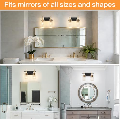 Image of SOLFART Vintage Vanity Light Fixtures Wall Light for Bathroom Over Mirror Light with Glass Shade Light Fixtures (2 Lights-Exclude Bulb)