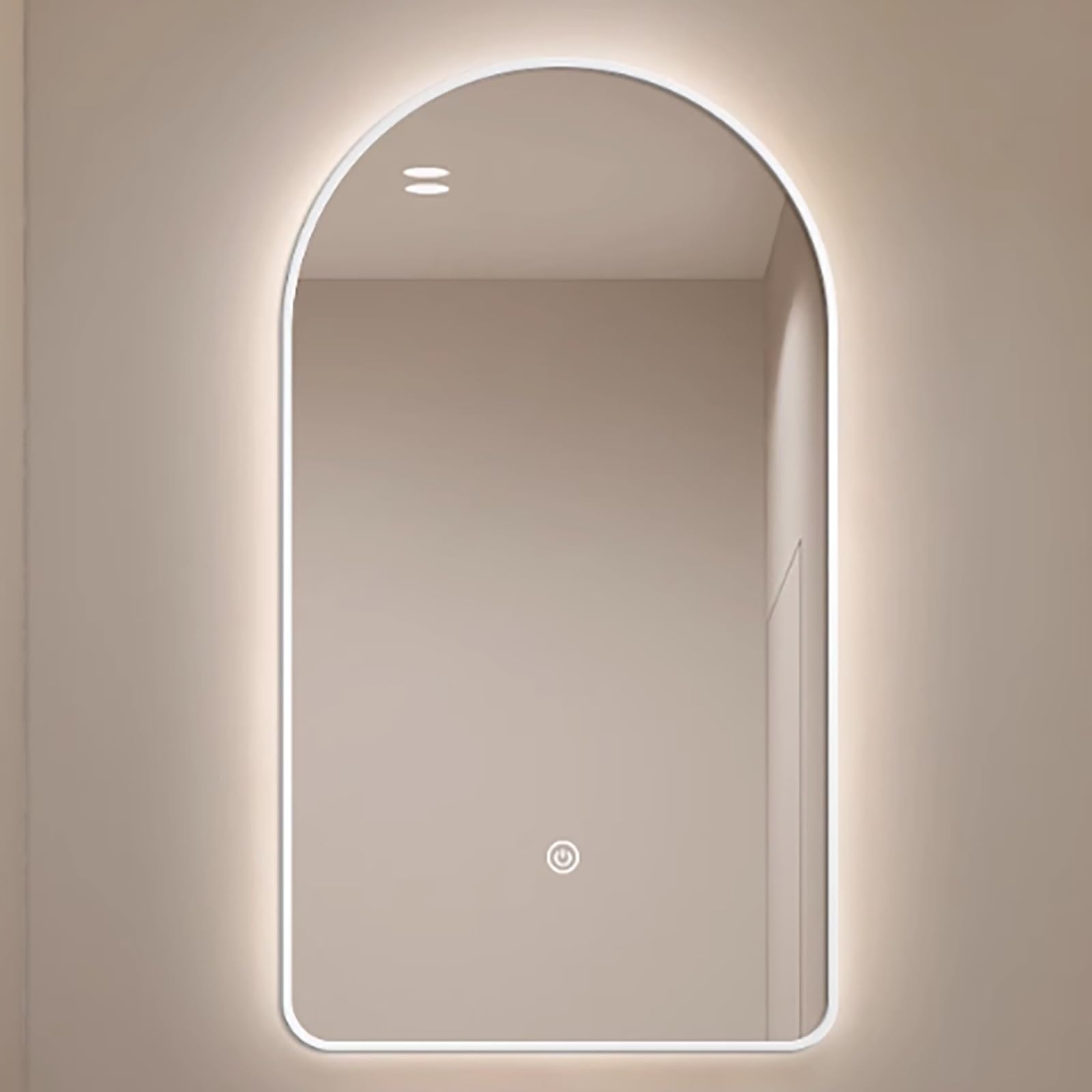 FGXHHS Arched LED Wall Mirror White - 3 Colour Lighting Modes, HD Glass Vanity Mirror, 40x70cm Wall-Mounted Decor for Bathroom Living Room Bedroom Entryway, Dimmable Shatterproof