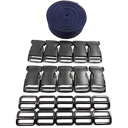 Persianas 2 Metros Ancho Cinta de Mochila 5 Metros x 38mm + 20 Hebillas de Plástico, Cinta de Polipropileno con Broches, Correa de Mochila, Cincha para Equipaje, Correa para Maletas, Correa Azul, (38 MMX 5 m, 330)