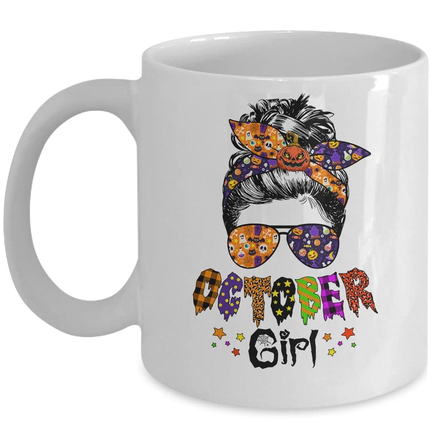 SNV October Girl Halloween Messy Bun October Birthday Printed Ceramic Tea/Coffee Mug (325ml) 15444