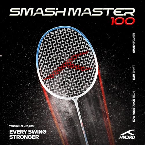 Image of Hundred Smash Master 100 Strung Badminton Racket with Full Racket Cover | for Intermediate Players | Aluminium (White /Blue)