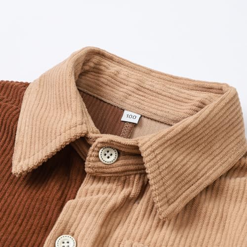 Toddler Boys Button Down Shirt Baby Long Sleeve Corduroy Color Block Kids Outfit Fall Winter Clothes3