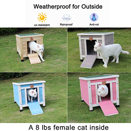 ROCKEVER Cat House Outside, Weatherproof Rabbit Hutch Small, Wooden
