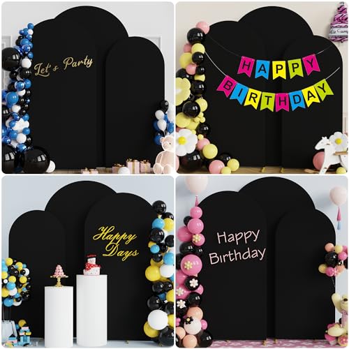 Image of Wokceer Wedding Arch Cover (7.2FT, 6.6FT, 6FT) Set of 3 Spandex Fitted Wedding Arch Stand Covers Round Top Chiara Arch Backdrop Stands Cover for Birthday Party Wedding Ceremony Decor Black