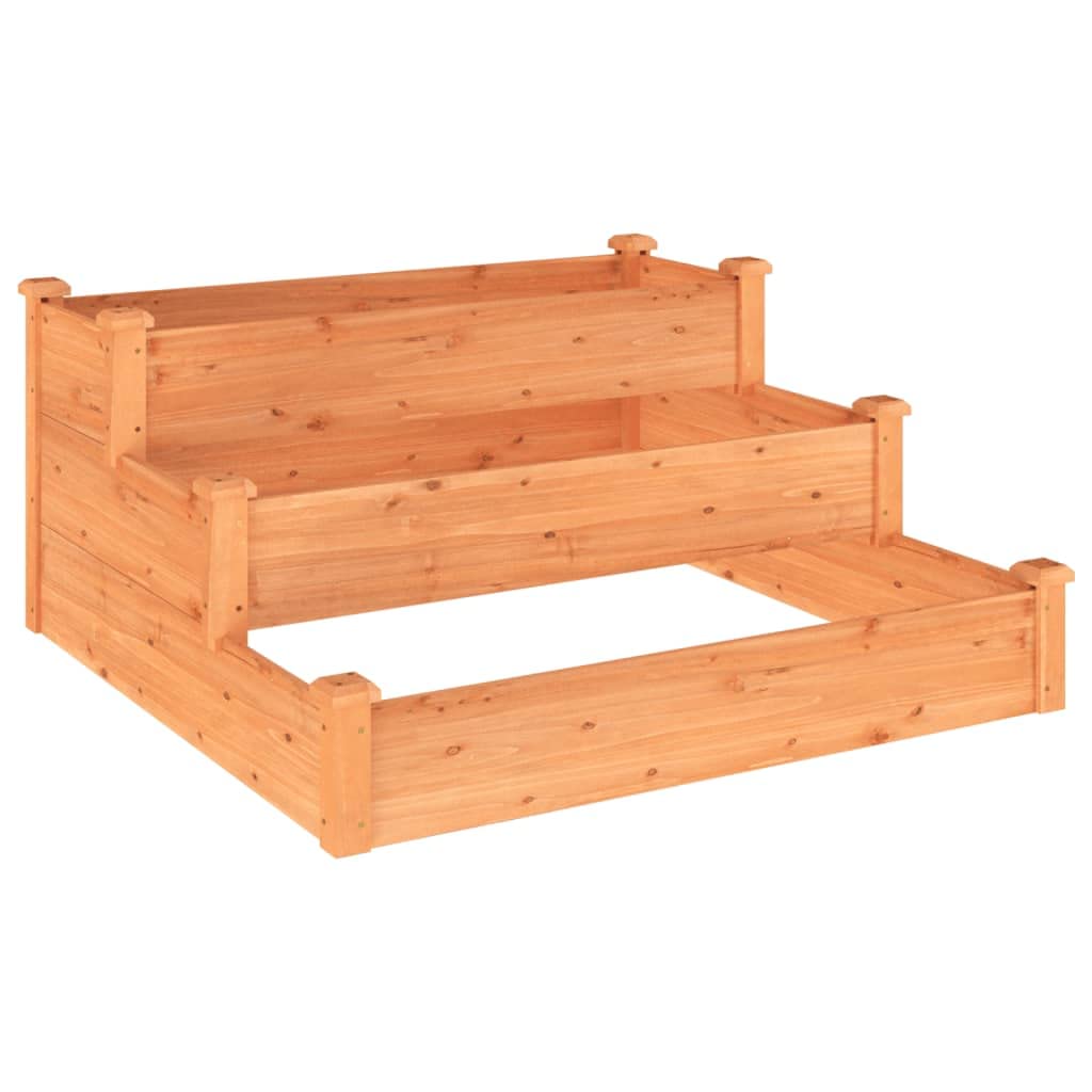 vidaXL Stair-Step Garden Raised Bed in Solid Fir Wood - Open-Bottom, for Effective Drainage - Natural Brown Finish, 47.2