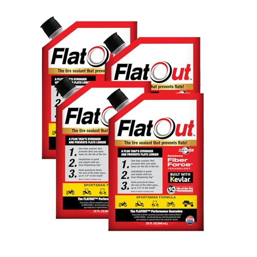 Flat Out Off Road Tire Sealant, Sportsman Formula, Prevents Flat Tires, Fix a Flat Tire, Seals Leaks, Contains Kevlar, 32 Ounce Bag, 4-Pack