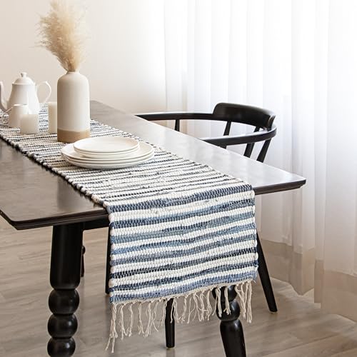 HOMEMONDE Chindi Table Runner with Fringes 14 x 72 Inches - Recycled...