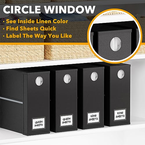 Image of SpaceAid 4 Pack Bed Sheet Organizers and Storage, Foldable Sheet Organizer for Linen Closet, Sheets Set Folder Keeper with Window XL (Queen & King Size) Organizing Bedding Container, Black