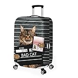 Travel Rolling Luggage Cover Cute 3D Luggage Protector Suitcase Cover (bad cat 02, L)